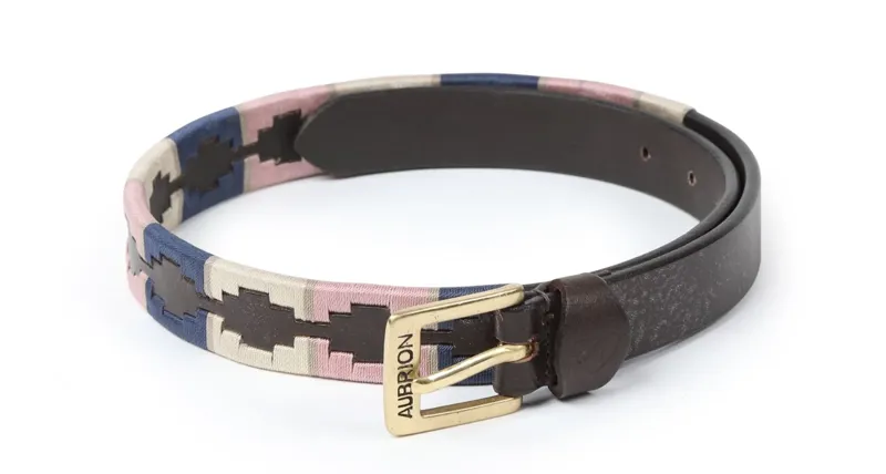 Aubrion Drover Skinny Polo Belt - Navy /Pink / Natural